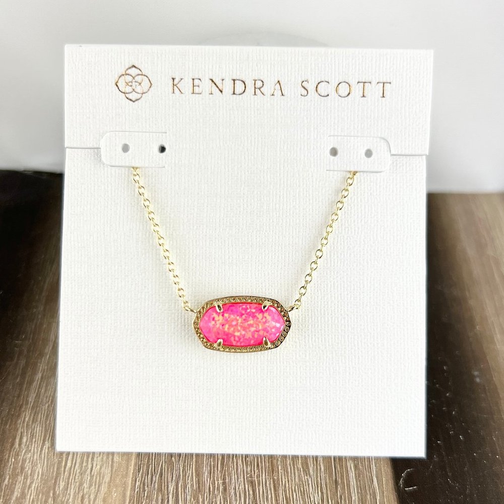 Kendra Scott Elisa Bright Pink Kyocera Opal gold necklace